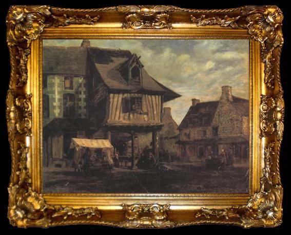 framed  Theodore Rousseau Marketplace in Normandy (san04), ta009-2